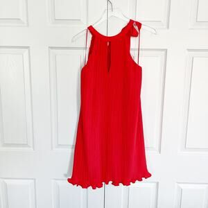 Ciebon Adera Pleated Tank Dress Red Orange Accordion Pleat A-Line Mini Dress